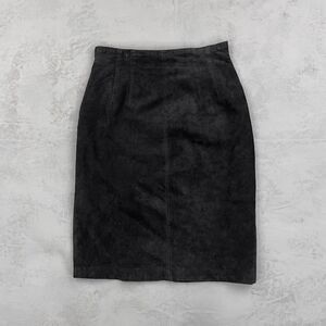 Vintage 1990s Evan Davies Black Silky Pig Suede Mid-Length Pencil Skirt Fits 28"